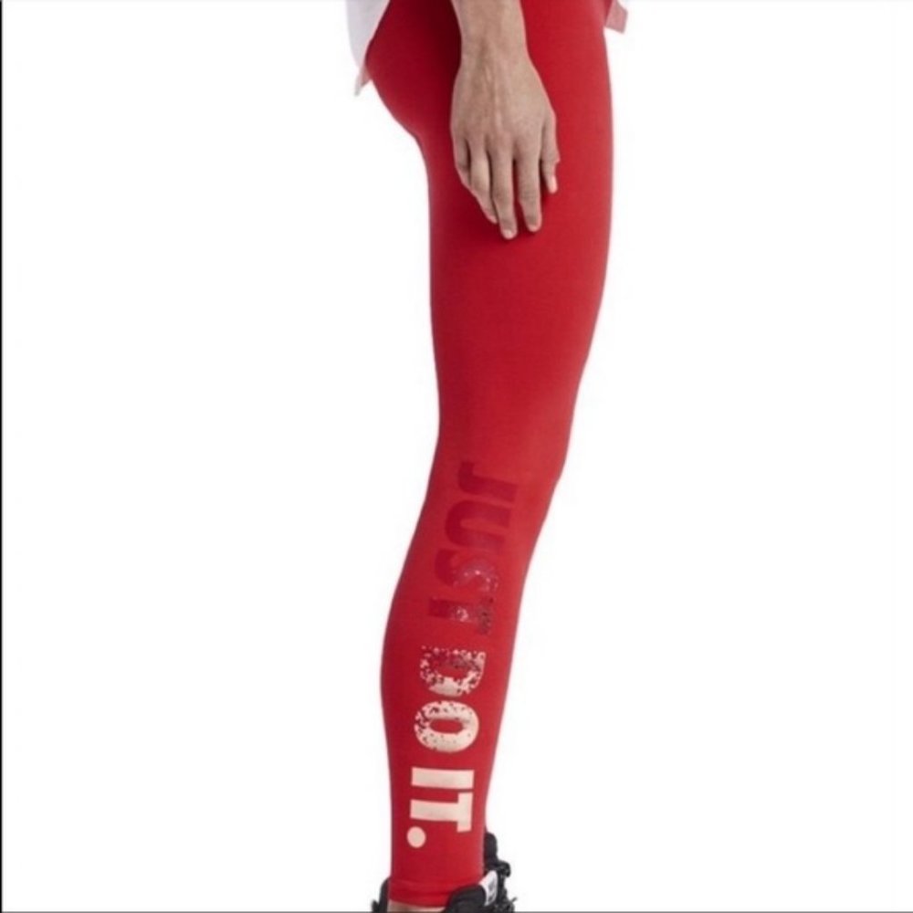 Nike Orange and Red Leggings with White 'Just Do It' Print